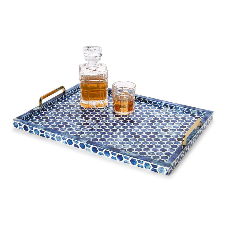 Blue/Wht Inlaid Decorative Rectangle Serving Tray