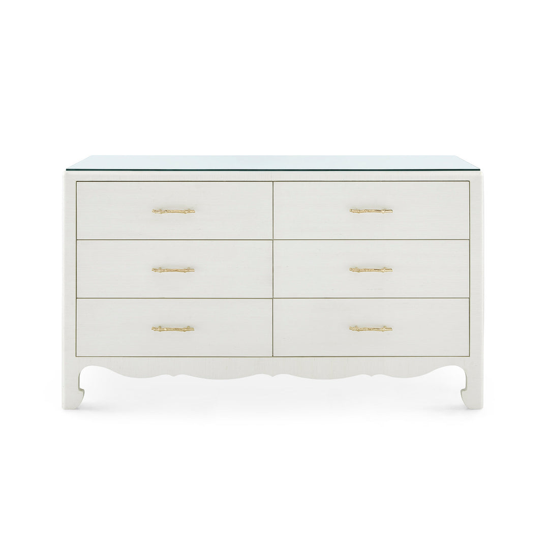 Gianna Extra Large 6-Drawer Dresser with Glass Top-Sand White