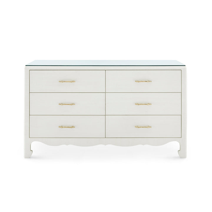 Gianna Extra Large 6-Drawer Dresser with Glass Top-Sand White