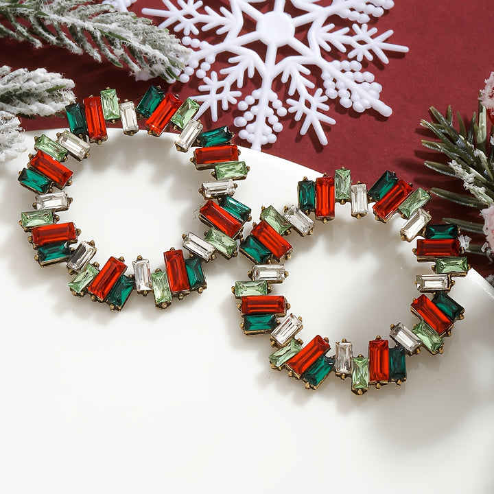 Christmas Circle Rhinestone Earrings