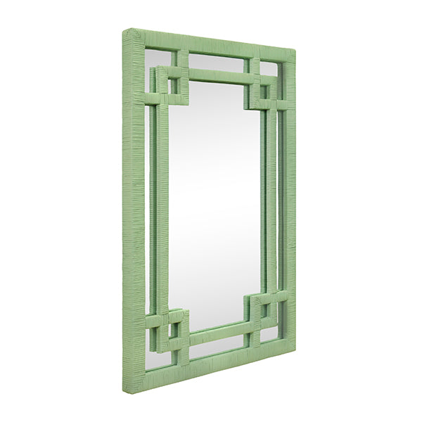 Greek Key Rattan Wrapped Mirror