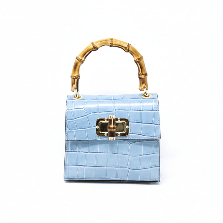 Genuine Italian Leather Handbag Bamboo Handle