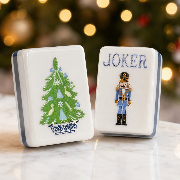 Blue &amp; White Holiday Mahjong Set