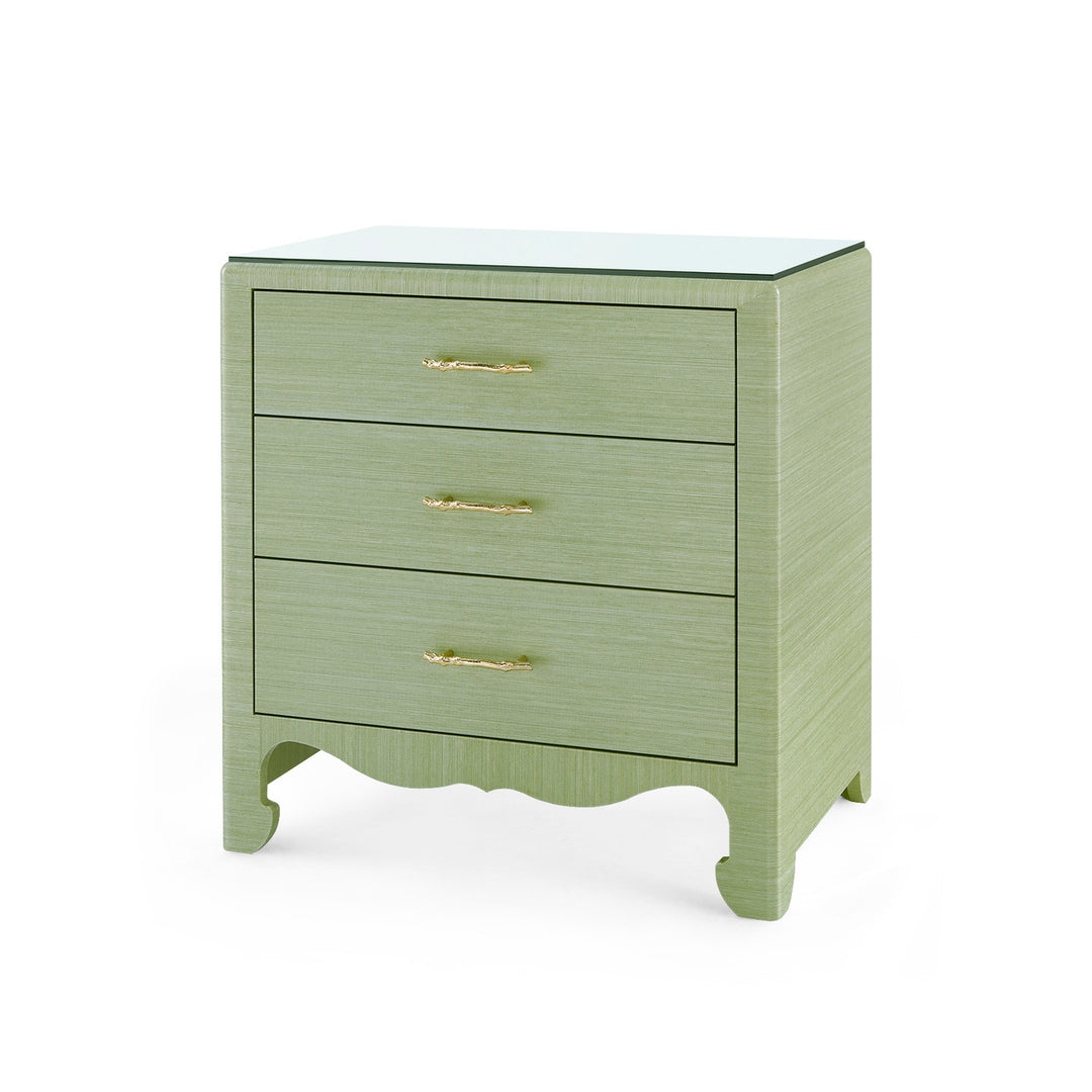 Gianna 3-Drawer Side Table w Glass Top-Spring Green