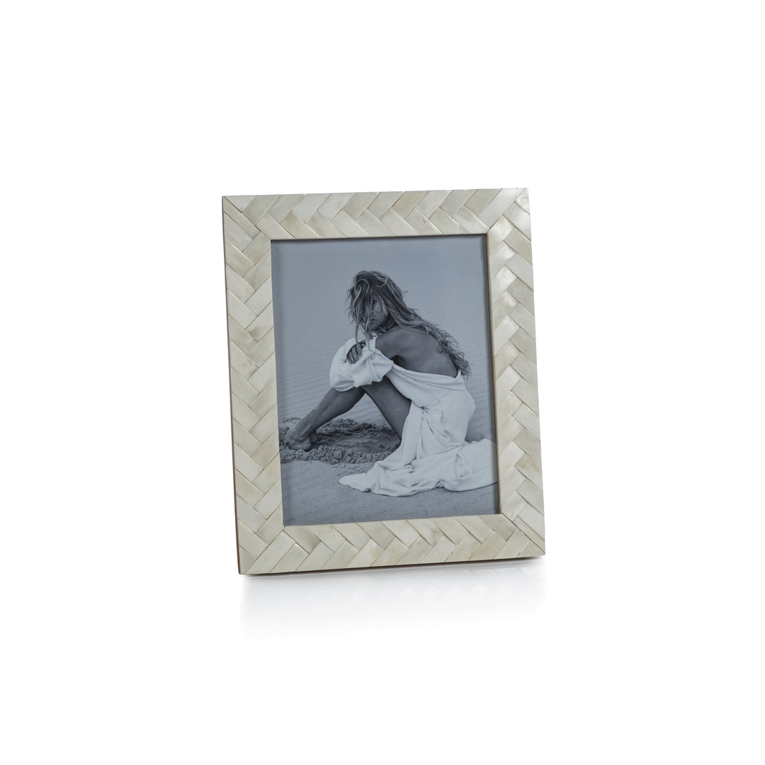 Bone Braided Photo Frame White