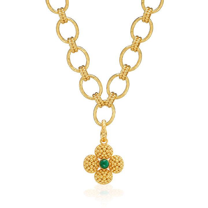 Berry Clover Double Sided Pendant- Malachite