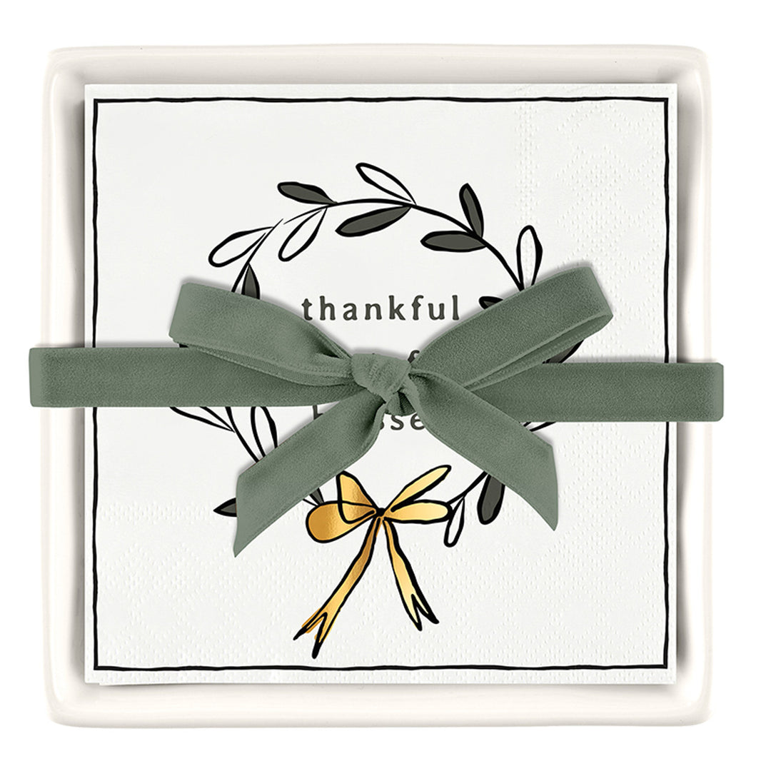 Ceramic Napkin Tray + Napkins-Thankful