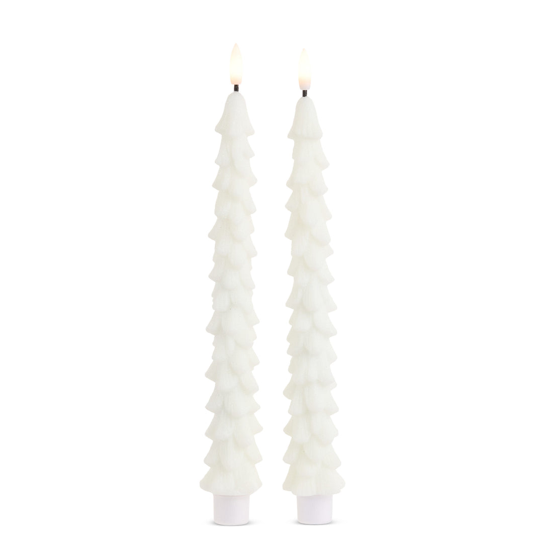 Glittered White Tree Taper Candles-Set of 2