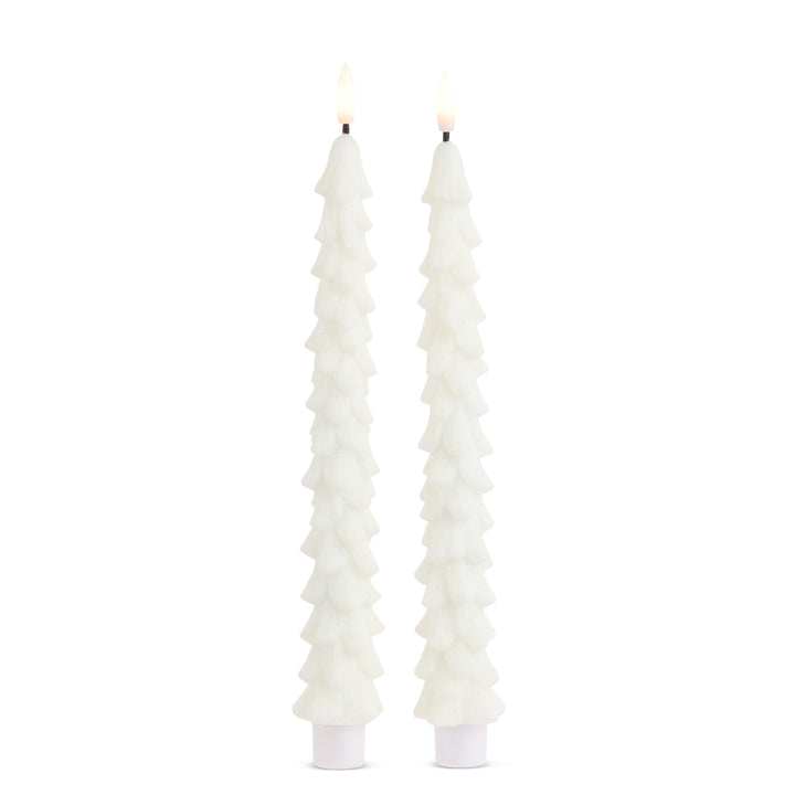 Glittered White Tree Taper Candles-Set of 2