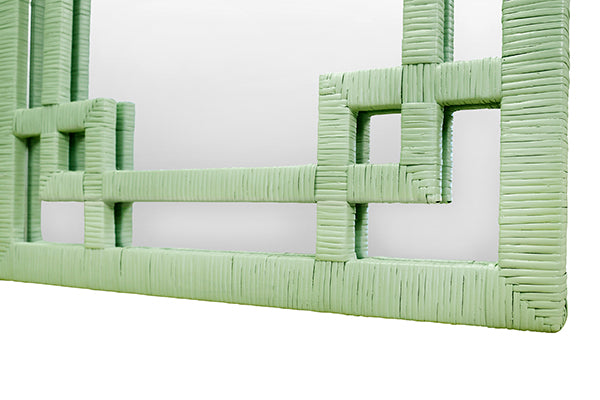 Greek Key Rattan Wrapped Mirror