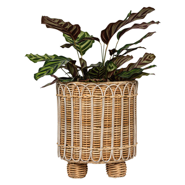Provence Rattan 8" Round Planter  - Whitewash