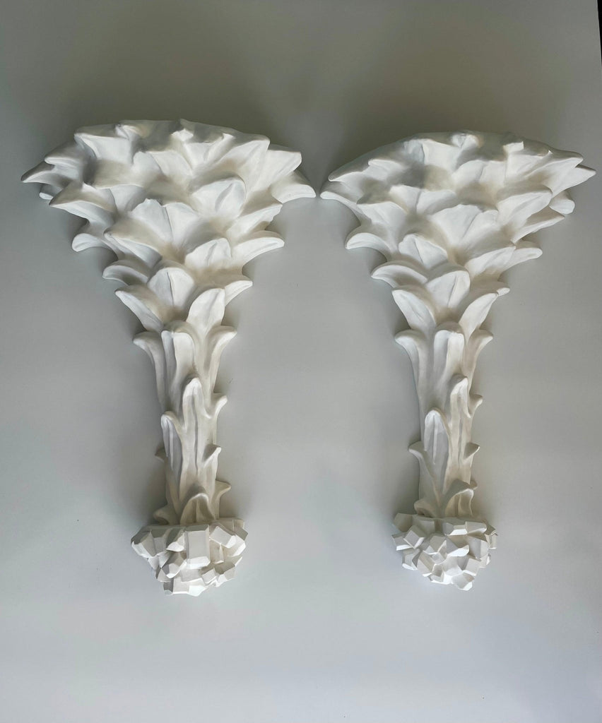 Plaster Palm Sconces-Pair