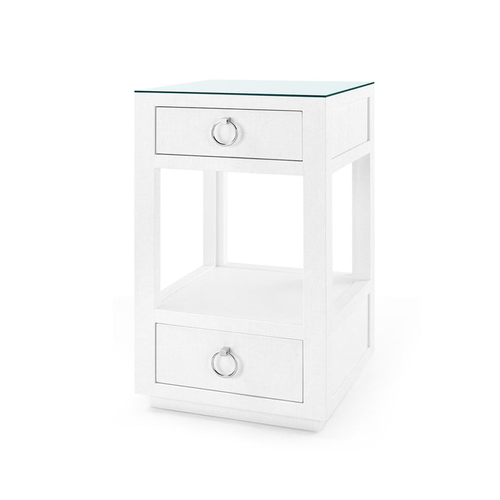 Camilla 2-Drawer Side Table with Glass Top-Chiffon White