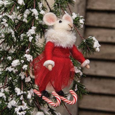 Candy Cane Skiing Mouse Ornament