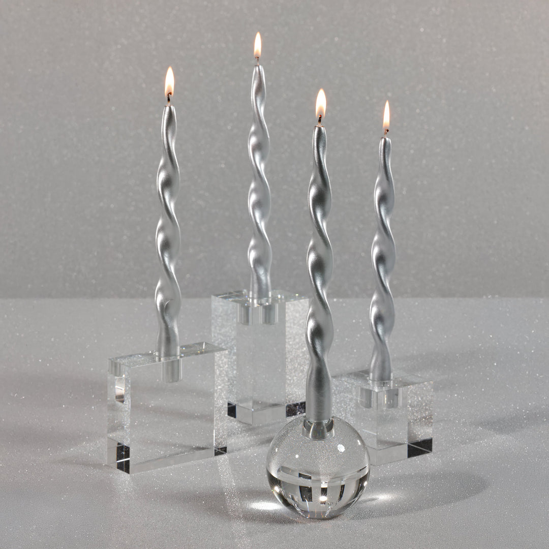 Round Crystal Glass Taper Holder-Pair