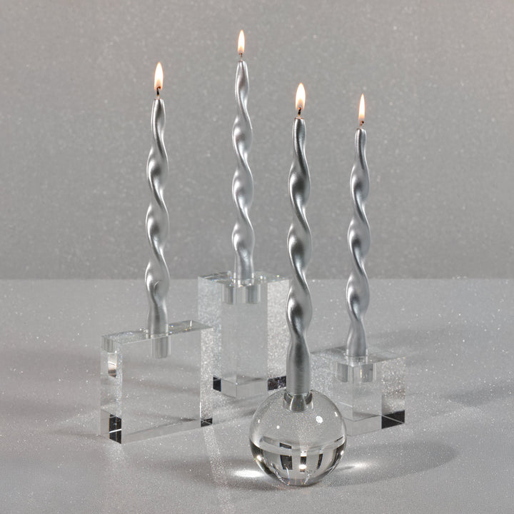 Round Crystal Glass Taper Holder-Pair