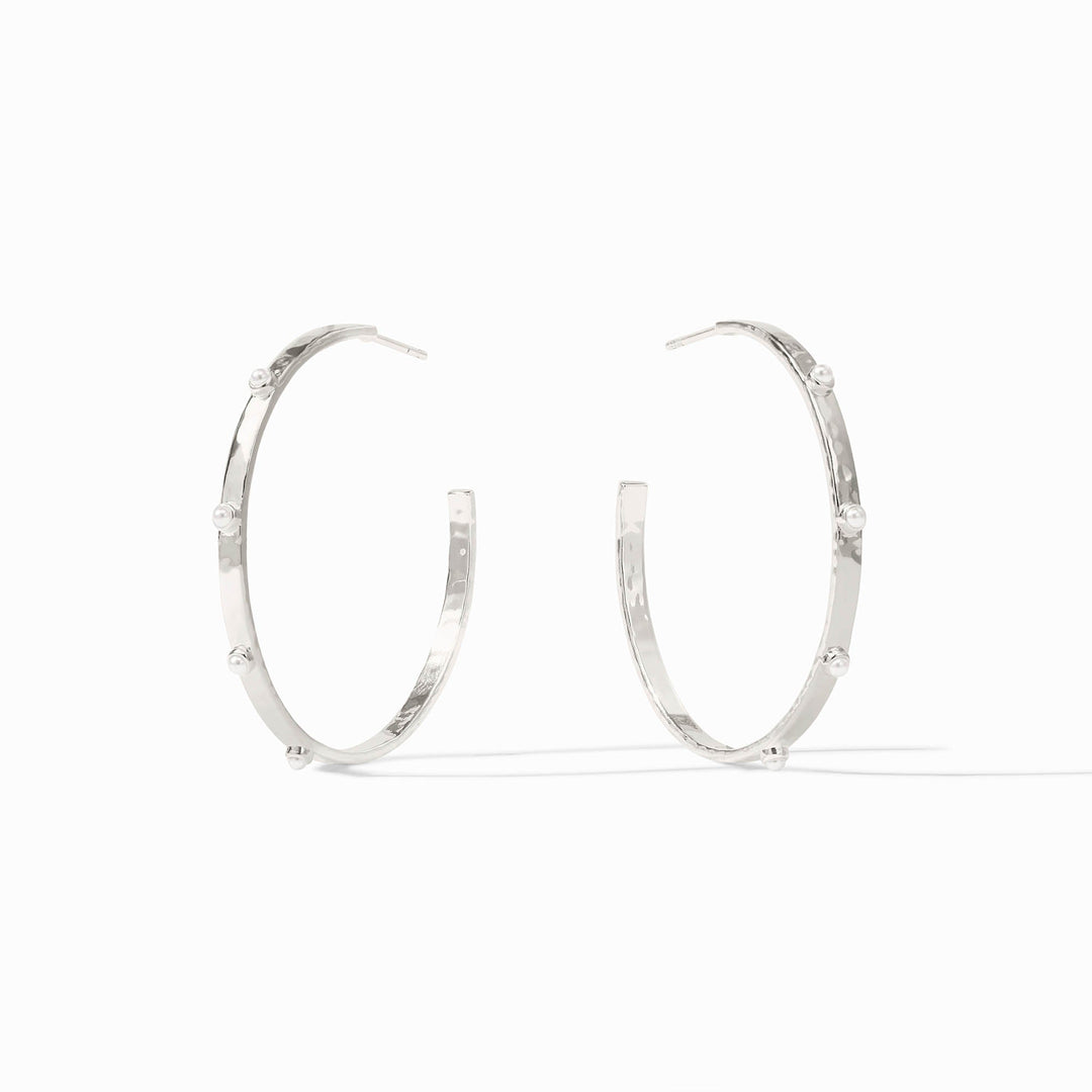 Crescent Stone Hoop Silver Medium Pearl