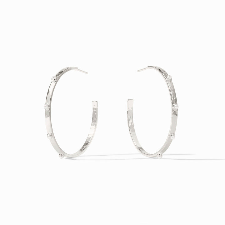 Crescent Stone Hoop Silver Medium Pearl