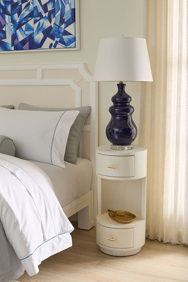 Aaron 2-Drawer Side Table with Glass Top-Sand White