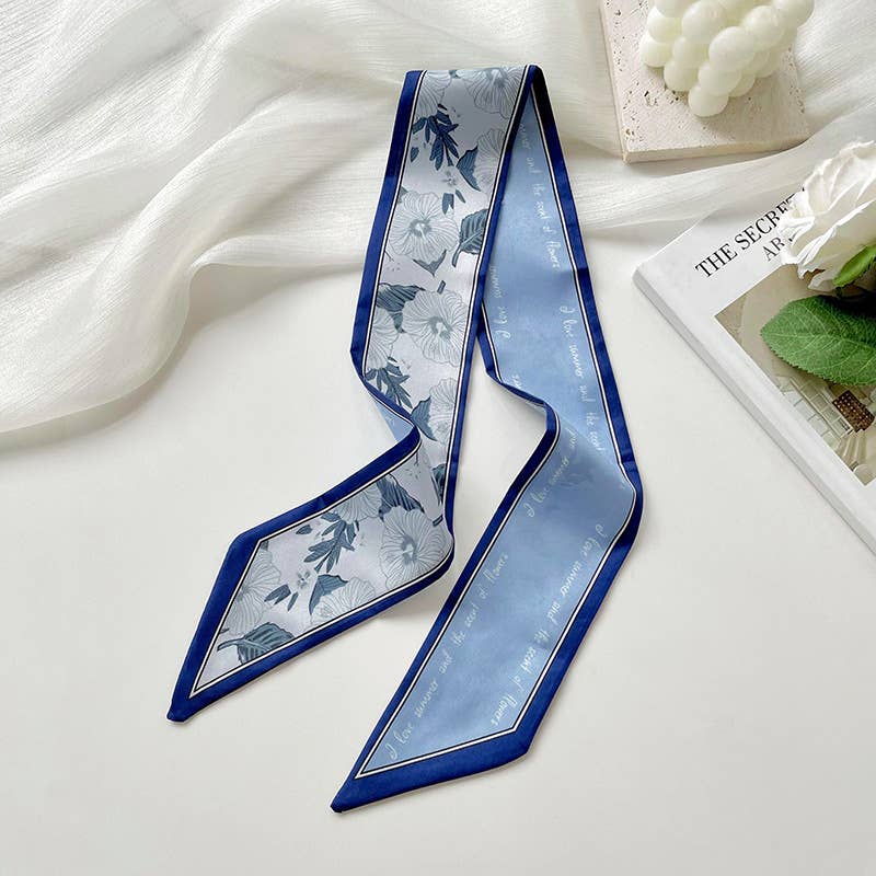 Elegant Floral Print Scarf- Blue