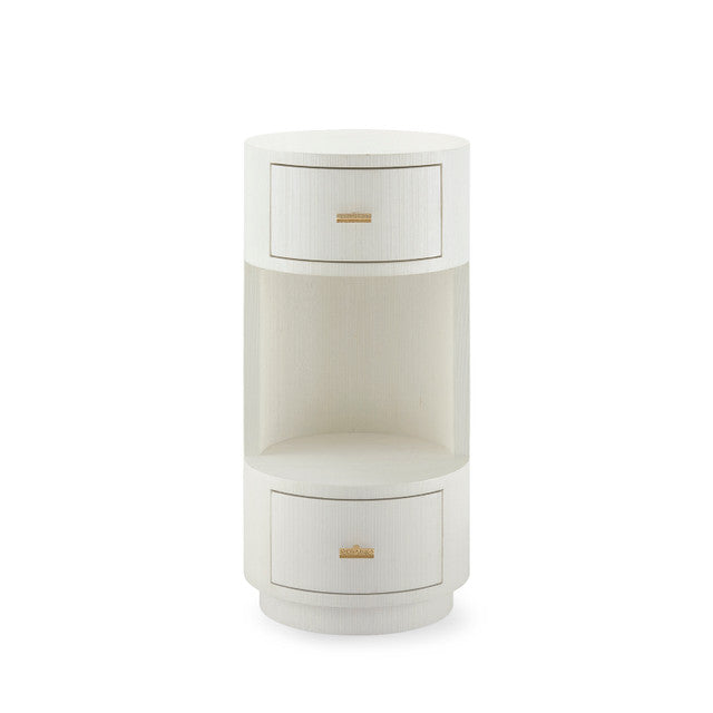 Aaron 2-Drawer Side Table with Glass Top-Sand White