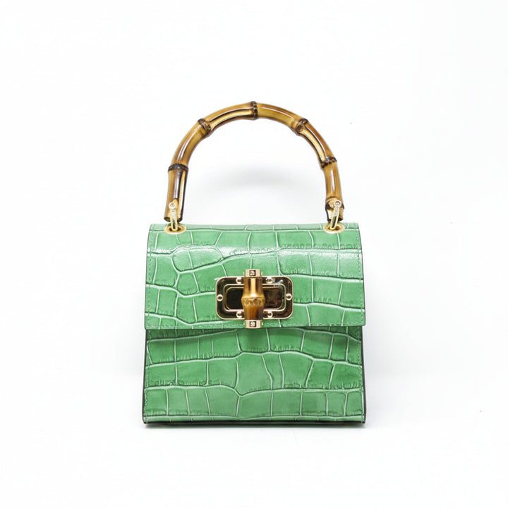 Genuine Italian Leather Handbag Bamboo Handle