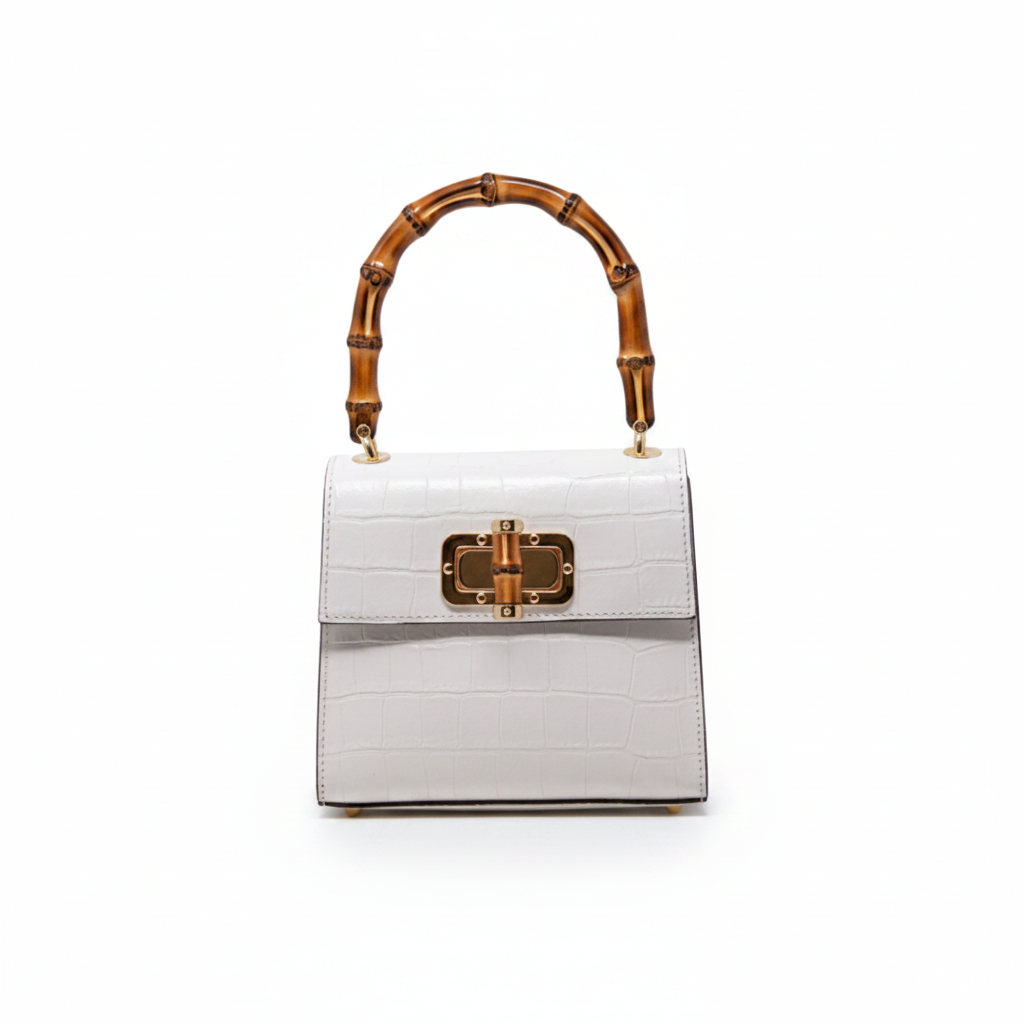Genuine Italian Leather Handbag Bamboo Handle