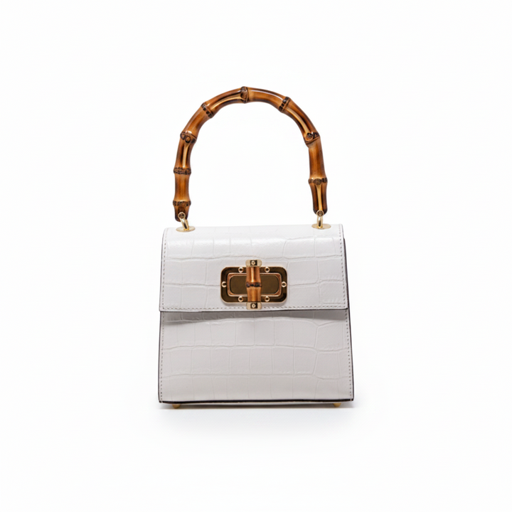 Genuine Italian Leather Handbag Bamboo Handle