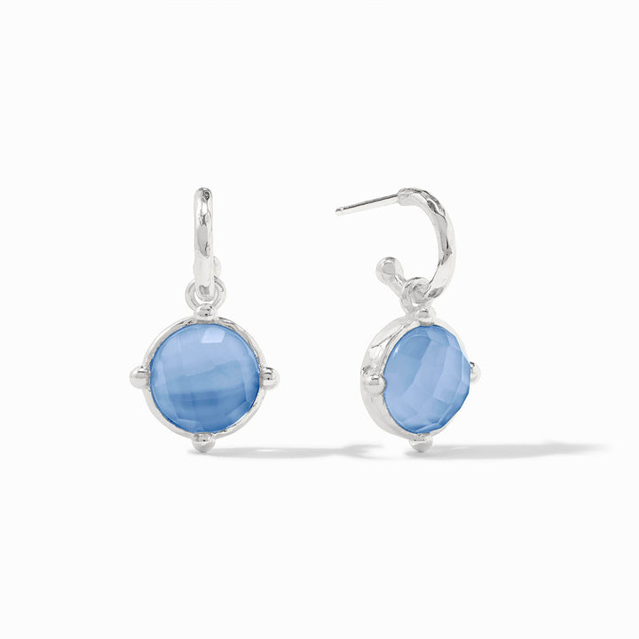 Silver Honeybee Hoop &amp; Charm Earring- Iridescent Chalcedony Blue