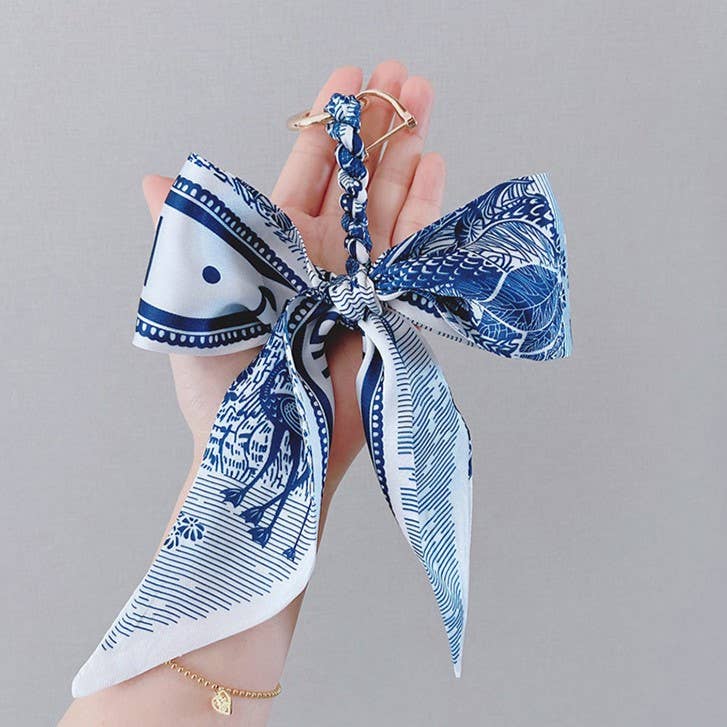 Fashion Print Scarf Keychain- Blue