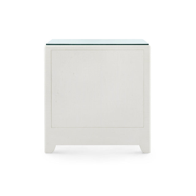 Gianna 3-Drawer Side Table w Glass Top-Sand White