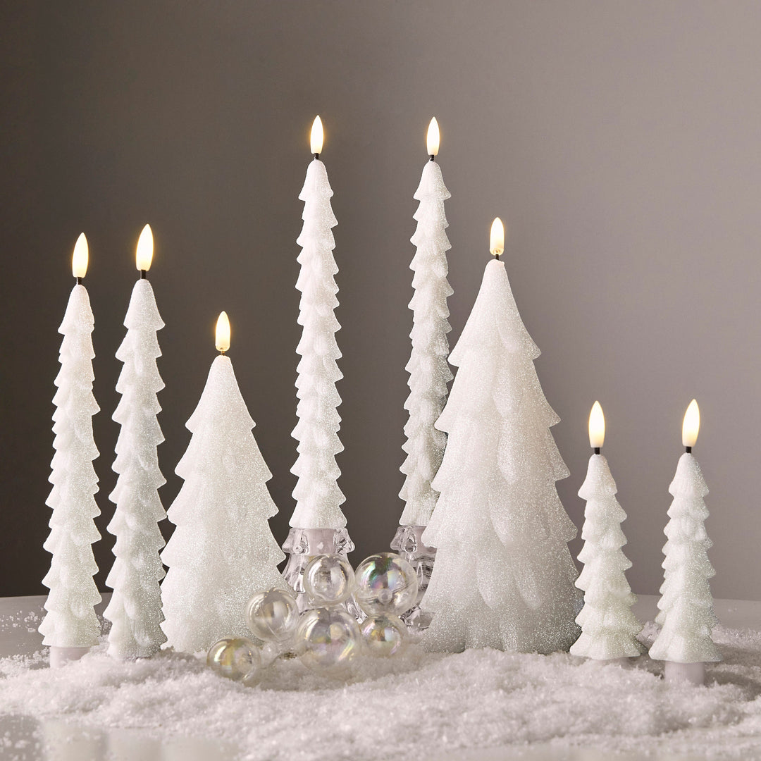 Glittered White Tree Taper Candles-Set of 2
