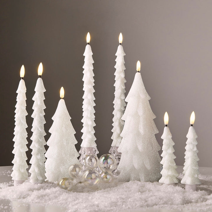 Glittered White Tree Taper Candles-Set of 2