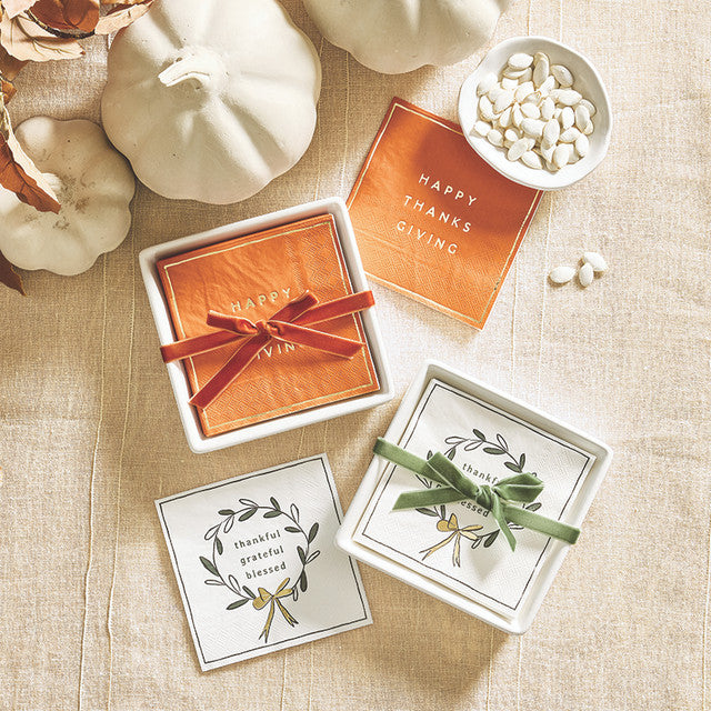 Ceramic Napkin Tray + Napkins-Thankful