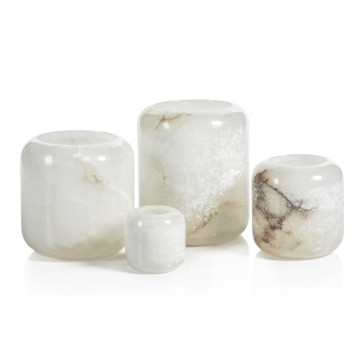 Teran Polished Alabaster Stone Candle Holder Pair