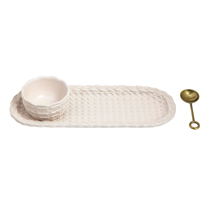 3 Piece Woven Ceramic Dip Tray Set
