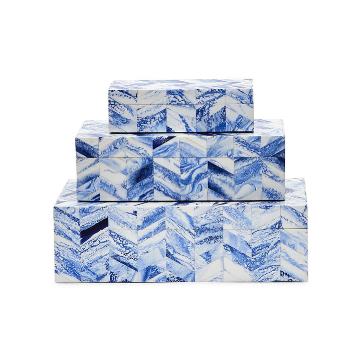 Blue &amp; White Chevron Box- Medium