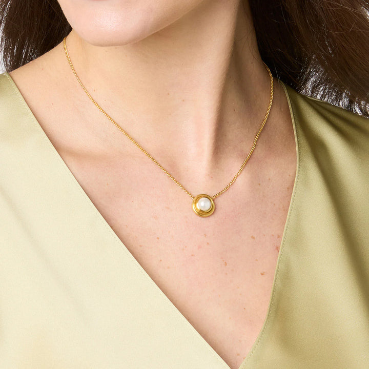 Wave Stone Delicate Necklace- Pearl