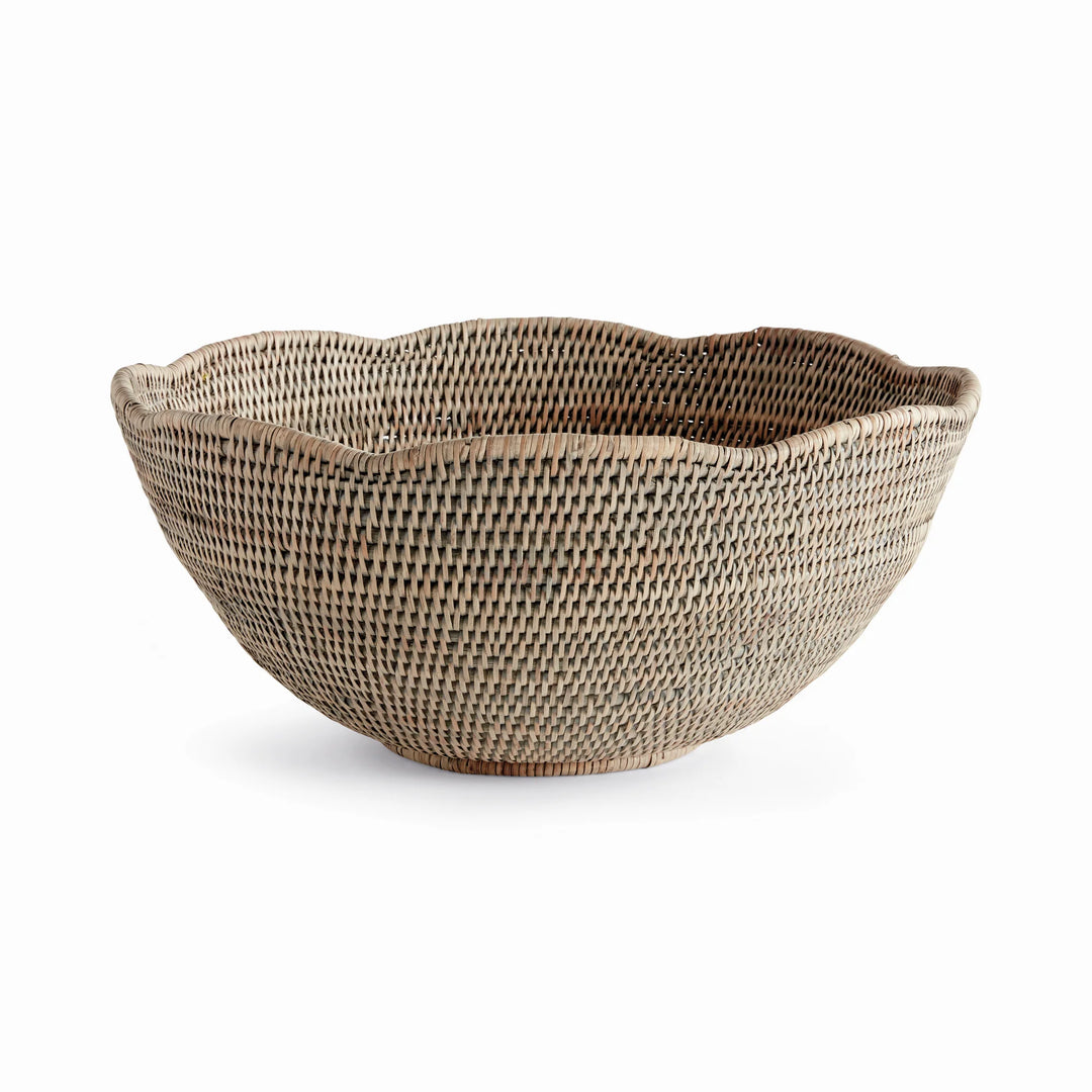 Burma Rattan Scalloped Edge Graywash Bowl- Large