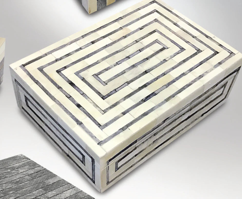 Large Blue &amp; White Bone Inlay Box