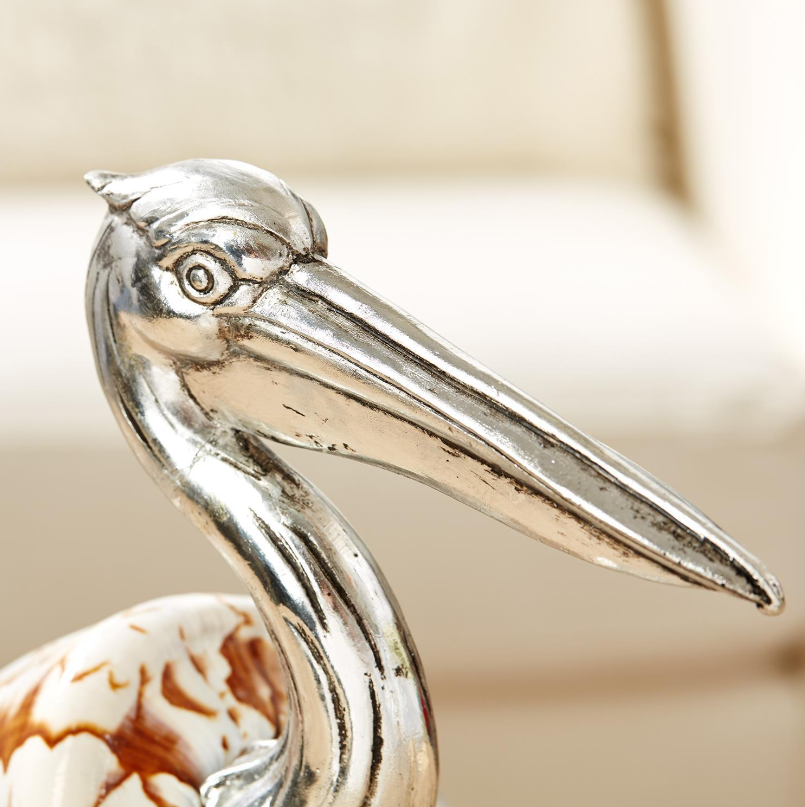 Pelican Sculptures Silver Plated Resin