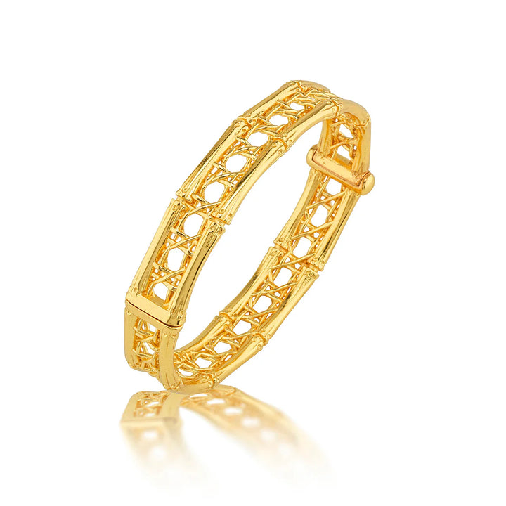 Veranda Caning Hinged Bangle, S,M, Gold