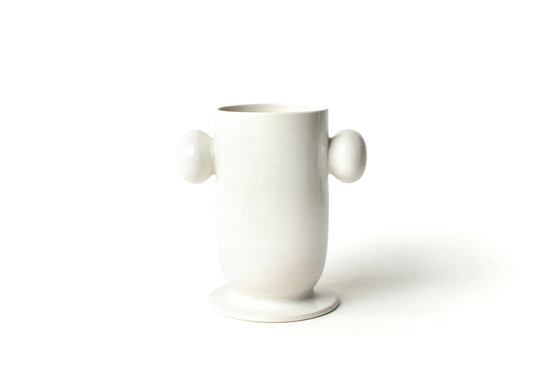 White Large Cylinder Vase w/ Knob Handles