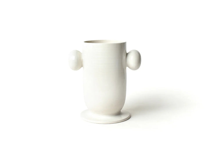 White Large Cylinder Vase w/ Knob Handles