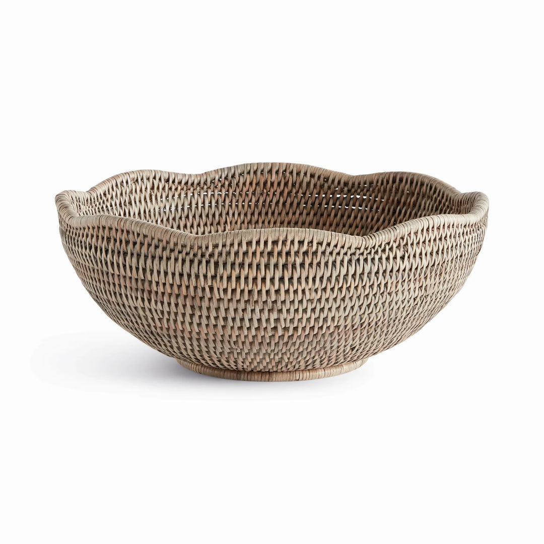 Burma Rattan Scalloped Edge Graywash Bowl- Small