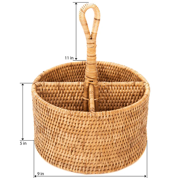Rattan Round 4 Section Caddy/Cutlery Holder