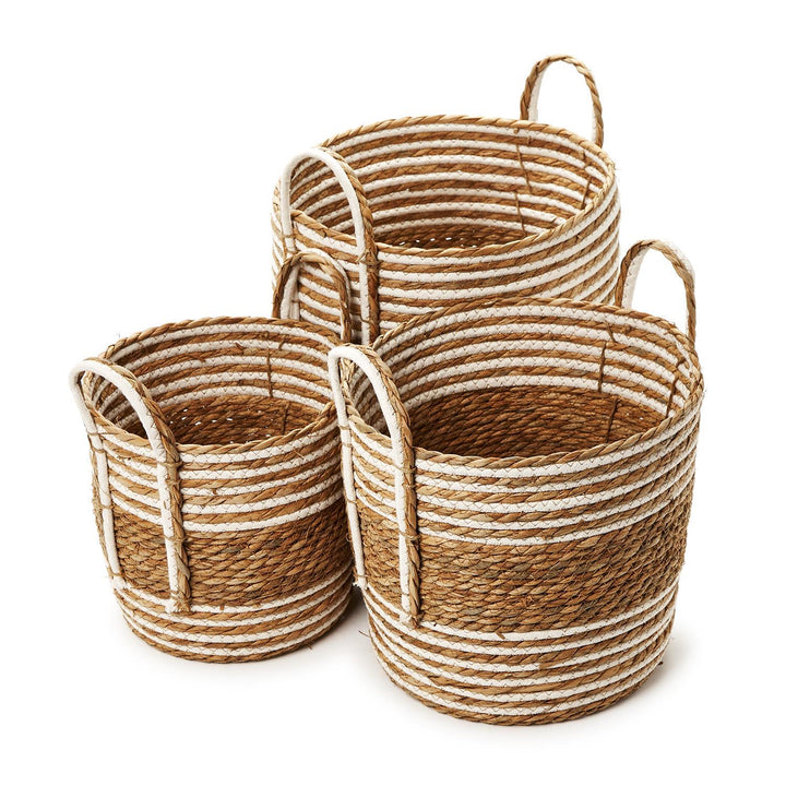 Hand-Woven Water Hyacinth and Cotton Basket