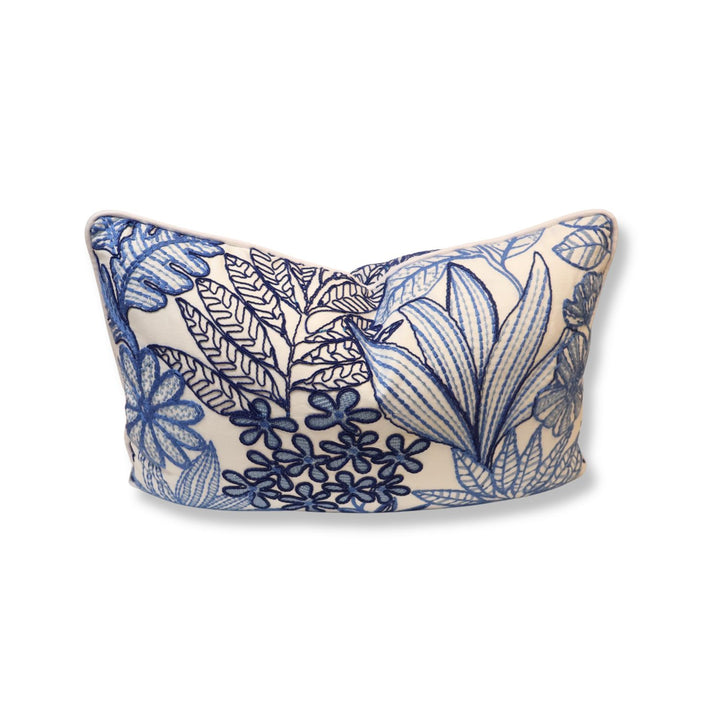 Blue Embroidered Lumbar Pillow