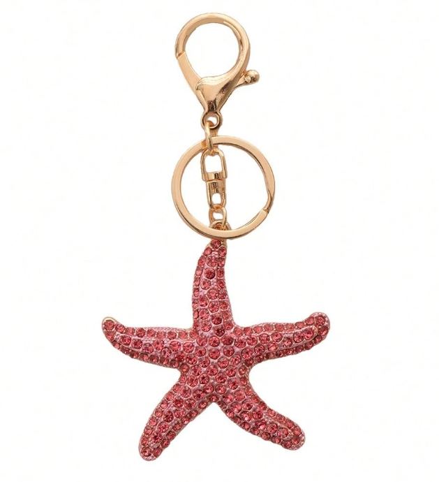 Pink Rhinestone Starfish Bag Charm