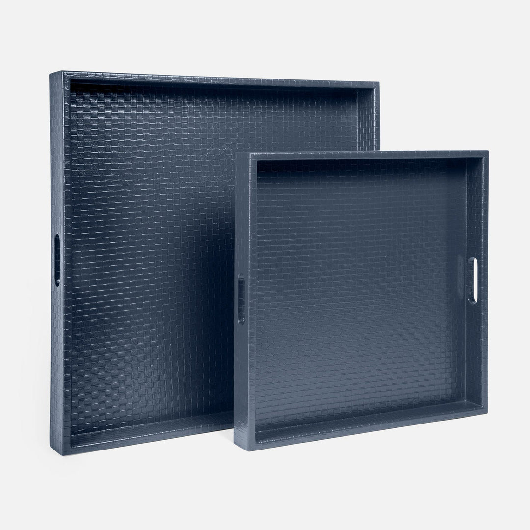 Navy Basketweave Faux Leather Tray - Large